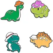 [zhanghaoran] 4 Pcs Cute Dinosaur Enamel Pins Set Cartoon Animal Brooches Lapel Pins Badges Clothes Bags Backpack Accessory DIY Gifts for Women Kids, Alloy Steel, no gemstone