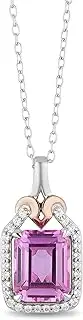 [Jewelili] Enchanted Disney Fine Jewelry Sterling Silver and 10K Rose Gold 1/6 Cttw and Swarovski Pink Topaz Aurora Pendant