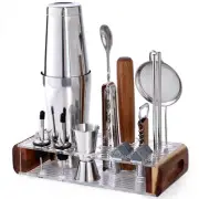 Mixology Bartender Kit with Stand - 15 Piece Tool Set Silver Cocktail Shaker