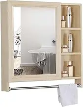 Mirror Cabinets Space Aluminum Wall-Mounted Bathroom Mirror Box Medicine Cabinet Bathroom Mirror Medicine Cabinet Aluminum Cabinet with Mirror (Color : Wood Color, Size : 60 * 70 * 12.5cm)