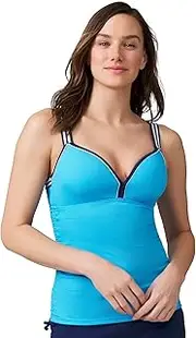[Free Country] Women's Track Stripe Tankini Swim Top Azure M, Azure, Medium