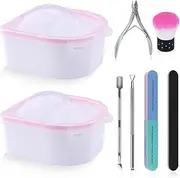 8PCS Nail Soaking Bowl Kalolary Nail Soak Tray with 6PCS Nail Polish Remover Tools Manicure Bowls with Cuticle Peeler Pusher Cutter and Nail Files Professional Nail Art Spa Tools for Salon Home (Pink)