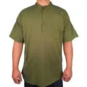 Mens Green Kurta Pajama T Shirt Plain Half Sleeve Indian Hippie Ethnic Tradition