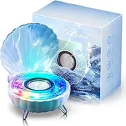 [Bewinner] Mini Bluetooth Speaker with Unique Seashell Shape Design, Cute Stereo Wireless Speaker with Ambient Night Light for Kids' Bedroom Table Decoration (Blue)