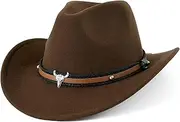 [Begistia] Unisex Adults Brown Cotton Polyester Blend Felt Western Cowboy Hat, One Size Fits All, Lightweight, Breathable, Comfortable, Unique