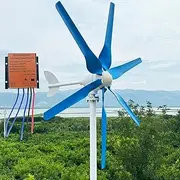800W-1200W Wind Turbine Generator Power Kit 12V 24V 48V Wind Generator Kit with MPPT Controller and 6 Blue Blades Aluminum Alloy Shell for Streets, Parks, Rooftops, Outdoors,1000w,48V
