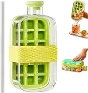 Ice Cube Bottle,2 in 1 Touch-Free Ice Cube Tray Water Bottle with Straw,Icecube Making Bottle,Silicone Icecube-Tray with Lid,Ice Cube Mold for Freezer,Ice Stick Press Tray