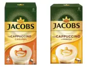 JACOBS CAPPUCINO COFFEE - 8 STICKS - CARAMEL - VANILLA - DELICIOUS DRINK MILK