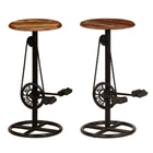 2 Pcs Bar Stool Set Wooden Seat Industrial Style Dining Kitchen Counter Chair