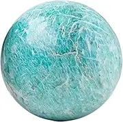 LoKori Natural Amazonite Crystal Ball Sculpture Figurine with Wooden Stand, Polished Round Stone Sphere Reiki Home Office Desk Feng Shui Decoration,5~5.5cm