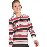 在飛比找momo購物網優惠-【KAWASAKI】女版運動休閒電腦條紋長POLO衫(紅黑條