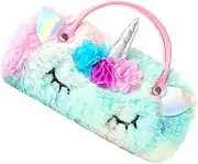 [Minkissy] Plush Unicorn Eyeglasses Case Portable Sunglasses Holder for Adorable Handheld Spectacle Storage Cute and Lightweight Design present