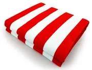 2-Pack Cotton Stripe Beach Towels, Super Absorbent Soft Plush Pool Towel, Bath Towel ,Red