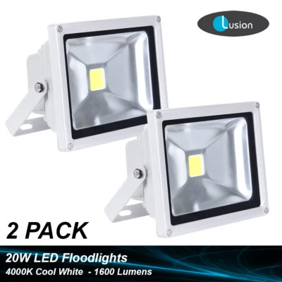 2 x 20W LED Weatherproof Outdoor Floodlights IP65 Cool White 1600 Lumens - White