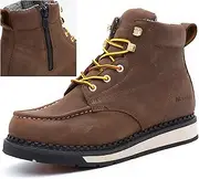 [MWORK] Men's 6 Inch Soft Moc Toe Work Boot, Premium Full-Grain Leather, Abrasion & Oil & Slip Toughest Wedge Sole, EH Rated, Arch Support Anti Fatigue