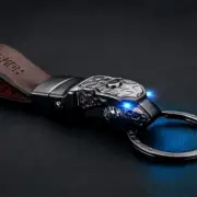 Black Panthera Blue Led Eye Cowhide Leather Strap Car keychain keyring Superb (for: Peugeot)