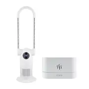 ACA White Bladeless Floor Fan Cool Heat Airflow 9H Timer Remote Touch Control Diffuser Air Humidifier Set Home Office