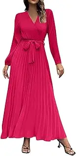 [Generic] Women's Long Sleeved V Neck Dress Pleated A Line Long Casual Skirt Denim Dresses Women Navy Bridesmaid Midi Dress Blue Black Evening Maxi Black Mini Skirt for Evening Plus Curve