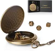 Famard 10mm Tiny DND Dice Set with Vintage Pocket Watch Shell Case, Polyhedral Metal D&D Dice Set Perfect for Dungeons and Dragons Gifts, RPG MTG Game,Role Playing Board Games (Bronze)