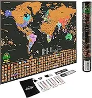 Earthabitats Scratch Off Map of The World – Deluxe Travel Map with US States and Country Flags, Full Accessories Set, Most Vibrant Colors, Tracks Where You Have Been, Travelers, by