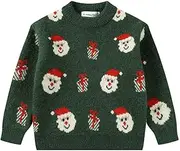 [SMILING PINKER] Toddler Boys Christmas Sweater Crewneck Long Sleeve Reindeer Santa Snowman Knit Pullover Chunky Top