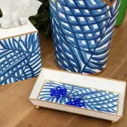 Jaye's Studio Palm Guest Towel Tray Hand Painted Blue, White & Gold - New!