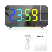 White RGB LED Projection Alarm Clock, Multi-Color Night Light with Snooze Functi