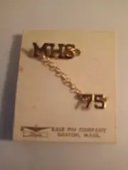 MHS '75 LAPEL PIN with Chain - Gold Color on original tag/card. Graduation Piece
