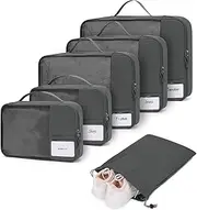ECOHUB Packing Cubes for Suitcase, 6pcs Suitcase Organiser Bags with Tag, Recycled Travel Organiser Packing Bags for Backpack, Rip-stop Mesh Luggage Organizers