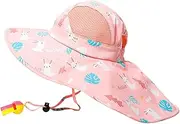 [DiiWmme] Kids Sun Hat Breathable Adjustable Uv Protection Summer Hat Bucket Hat with Wide Brim Neck Flap Beach Cap for Toddler 2-9 Years Girls.