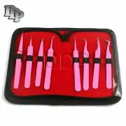 Set Of 8 Pieces Stainless Steel Pink Color Eyelash Extension Tweezers