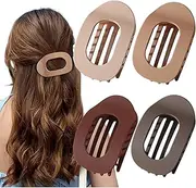 4 PCS Flat Hair Clips, French Design Flat Hair Claws, Flat Round Clip for Women, Strong Hold No Slip Grip Hair Claw Clips for All Hair Textures, Medium Classic Hair Barrettes (Matte)