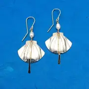 Sterling Silver Shell Earrings with Pearls/ Handcrafted by Sassi LaMuth Jewelry