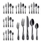 Black Silverware Set for 6, 30-Piece Stainless Steel Flatware Set, Shiny Blac...