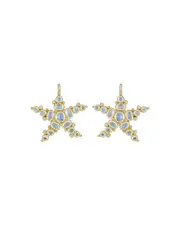 Temple St. Clair 18K Yellow Gold Sea Star Earrings with Royal Blue Moonstone and Diamonds, .17 tcw