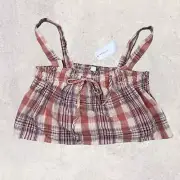 American Eagle Plaid Swing Crop Top Women’s XS Peach Coral Pink Linen Blend NWT
