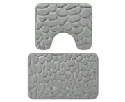 M22 2PCS Pebble Pattern Floor U-Shaped Toilet Mat Set Bathroom Absorbent Anti-Slip Carpet for Tub Shower Bath Room