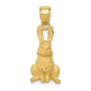 14k Yellow Gold Diamond-cut Rabbit Pendant