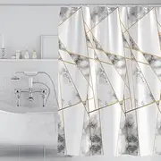 DEARARTBath Gold Border Marble Shower Curtain Liner for Bathroom, 180cm*180cm Fabric Shower Curtain Set with Grommet and Hooks, 100% Waterproof Water Resistant Easy Care Machine Washable