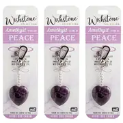 3PK Wishstone Amethyst Stone of Peace Heart Bag Clip-On Charm/Keychain Purple