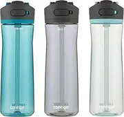 Contigo Ashland 2.0 Leak-Proof Water Bottle with Lid Lock and Angled Straw, Dishwasher Safe Water Bottle with Interchangeable Lid, 24oz 3-Pack, Juniper/Sake/Bubble Tea