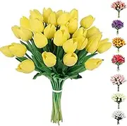 C APPOK Artificial Tulips Flowers Fake Latex Tulip Stems - 30pcs Real Touch Faux Yellow Tulips Flower for Easter Spring Wedding Bouquet Centerpiece Floral Arrangement Cemetery Table Decor