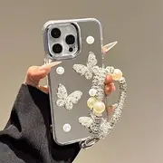 WOWUDI Compatible for vivo S7e / Y73s Case,Cute Butterfly Pattern Aesthetic Women Teen Girls Glitter Sparkle Sparkly Phone Protective Cover+Butterfly Chain- Silver