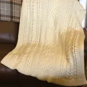 CELTIC Cable design Blanket - Throw - Afghan - Champagne White - Hand Crocheted