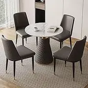 Snaweo Small Conference Room Negotiation Table Set, Marble Round Table and PU Backrest Chair Sets5-Piece, Office Reception Room Club Table and Chair Set, for Home Office Dining Room(Dark Gray)