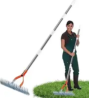 Metal Thatch Rake | Adjustable Long Handle Garden Hand Rake Cultivator,Detachable Portable Gardening Tools, Tiller Cultivator for Gardening Enthusiasts