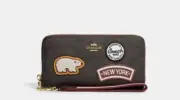 Coach Womens Long Zip Around Wallet With Ski Patches/Polar Bear Brown Black