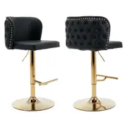 Premo Set of 2 Golden Base Faux Leather Bar stools- Black