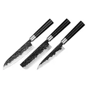Samura BlackSMITH Set of 3 Kitchen Knives: Utility Knife Nakiri Knife Santoku Knife