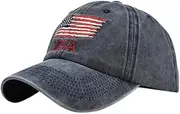 [YULOONG] Vintage Baseball Cap Embroidery USA Flag Pattern Trucker Cap 100% Cotton Sun Hat for Men Women Adjustable Size